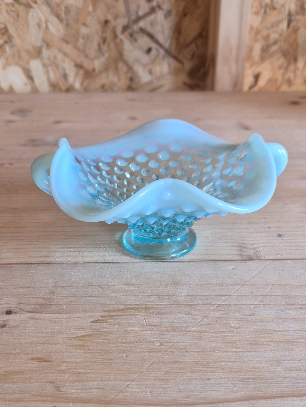 vintage Fenton Opalescent hobnail glass dish